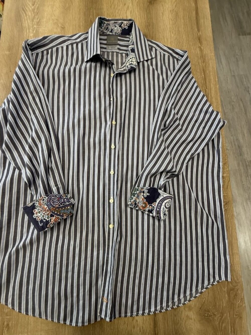 Thomas Dean Men's Long Sleeve Dress Shirt Size Large, 100% Cotton, Button Front